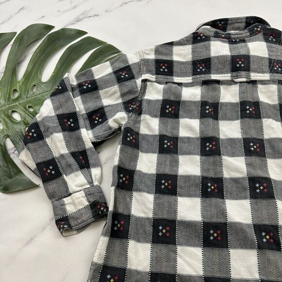 Krazy Kat Womens Vintage 90s Flannel Plaid Shirt Size L Gray White Button Front - Picture 10 of 11